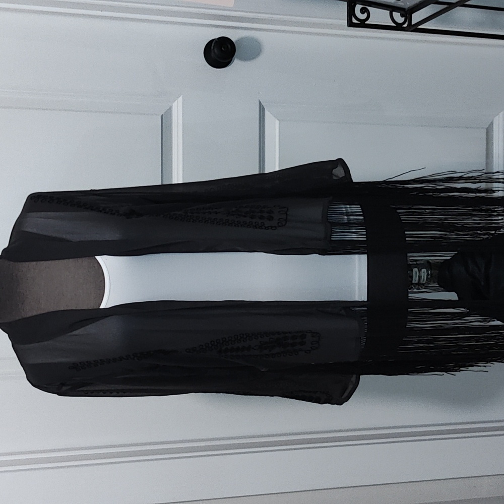 H&M gray sheer fringe shirt